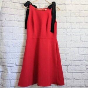 Gal Meets Glam Zara Fit & Flare Dress 2 Red Black Velvet Shoulder Ties Holiday